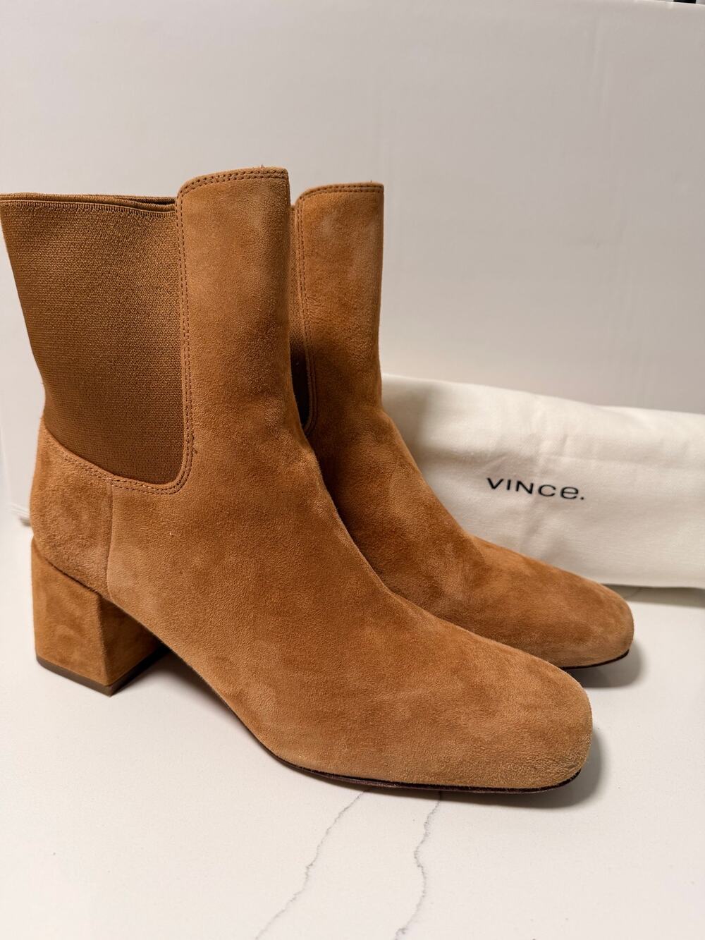 Vince Suede Chelsea Ankle Boots Brown Block Heel Women’s 6.5